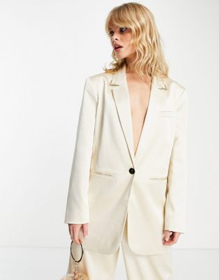 ASOS DESIGN pinstripe satin suit oversized dad blazer in cream - ASOS Price Checker