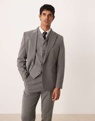 Asos Design Pinstripe Slim Fit Jacket In Gray
