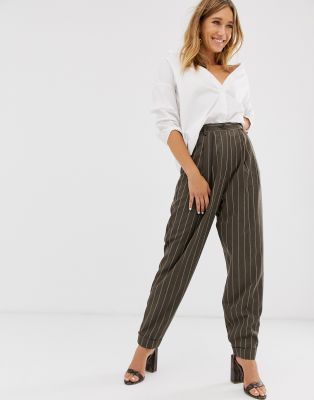 pinstripe tapered trousers women's