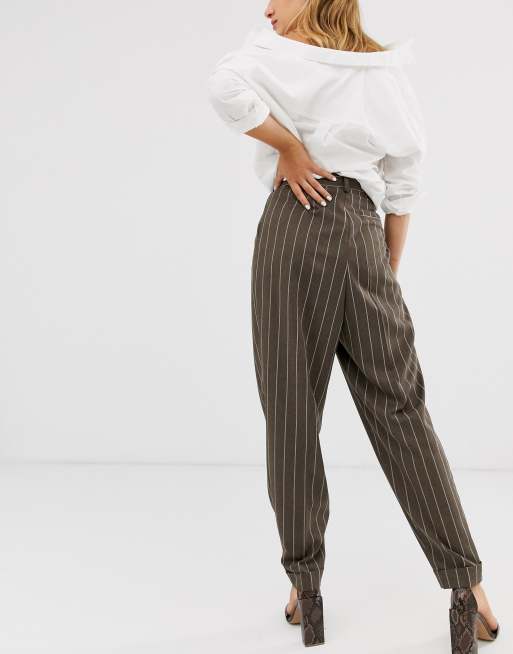 Pinstripe tapered store trousers women's