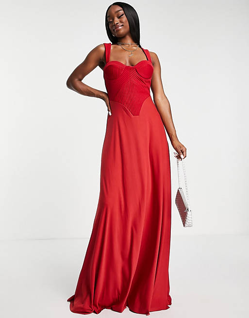 tragedie Slank opgraven ASOS DESIGN pintuck corset sweetheart maxi dress in red | ASOS
