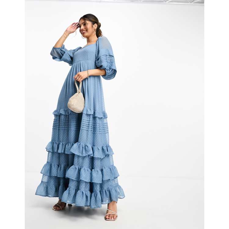 L’Or　Design Pin tuck Tiered Dress ASOS DESIGN pintuck detail ruffle hem maxi dress in dusky