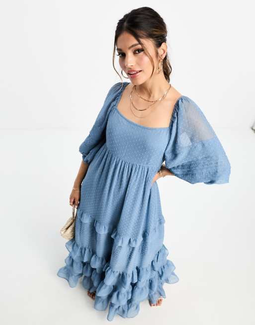 ASOS DESIGN pintuck detail ruffle hem maxi dress in dusky