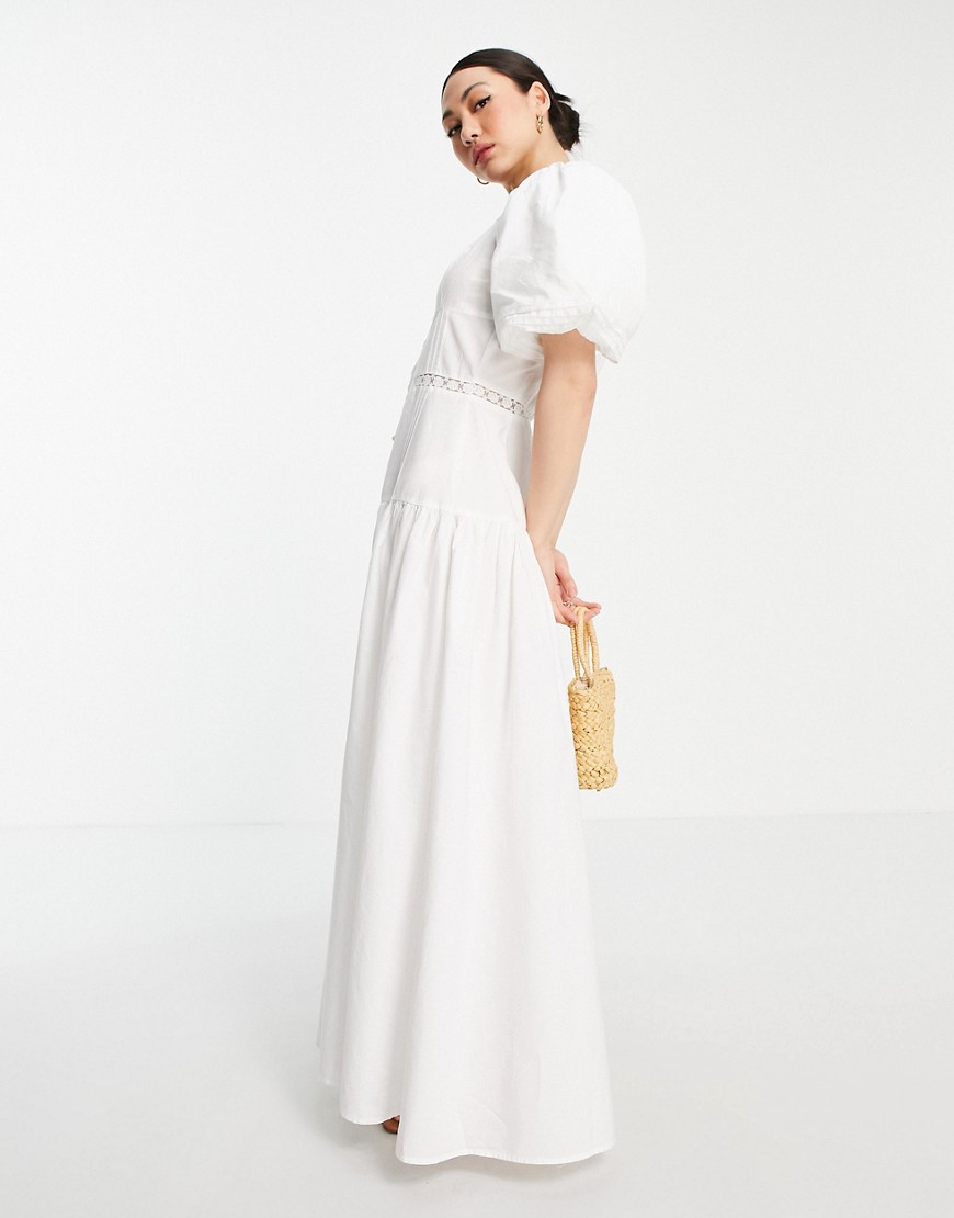 ASOS DESIGN pintuck maxi dress with lace insert in white