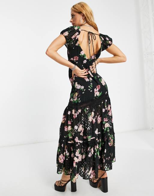 Asos black best sale floral maxi dress