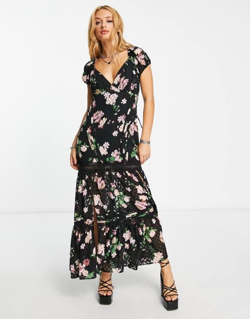 Asos black best sale floral maxi dress