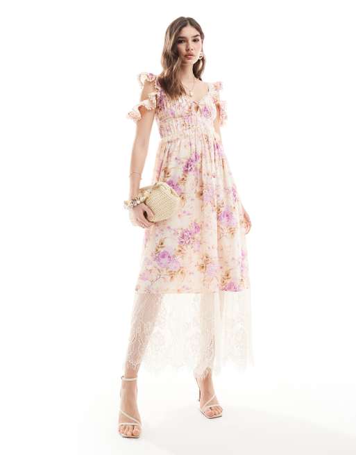 【WONDER WONDER】Vintage Flower Lace Pintuck N/S Long OP Dochi Vintage Flower Lace Pintuck Layered Tank Top Long One