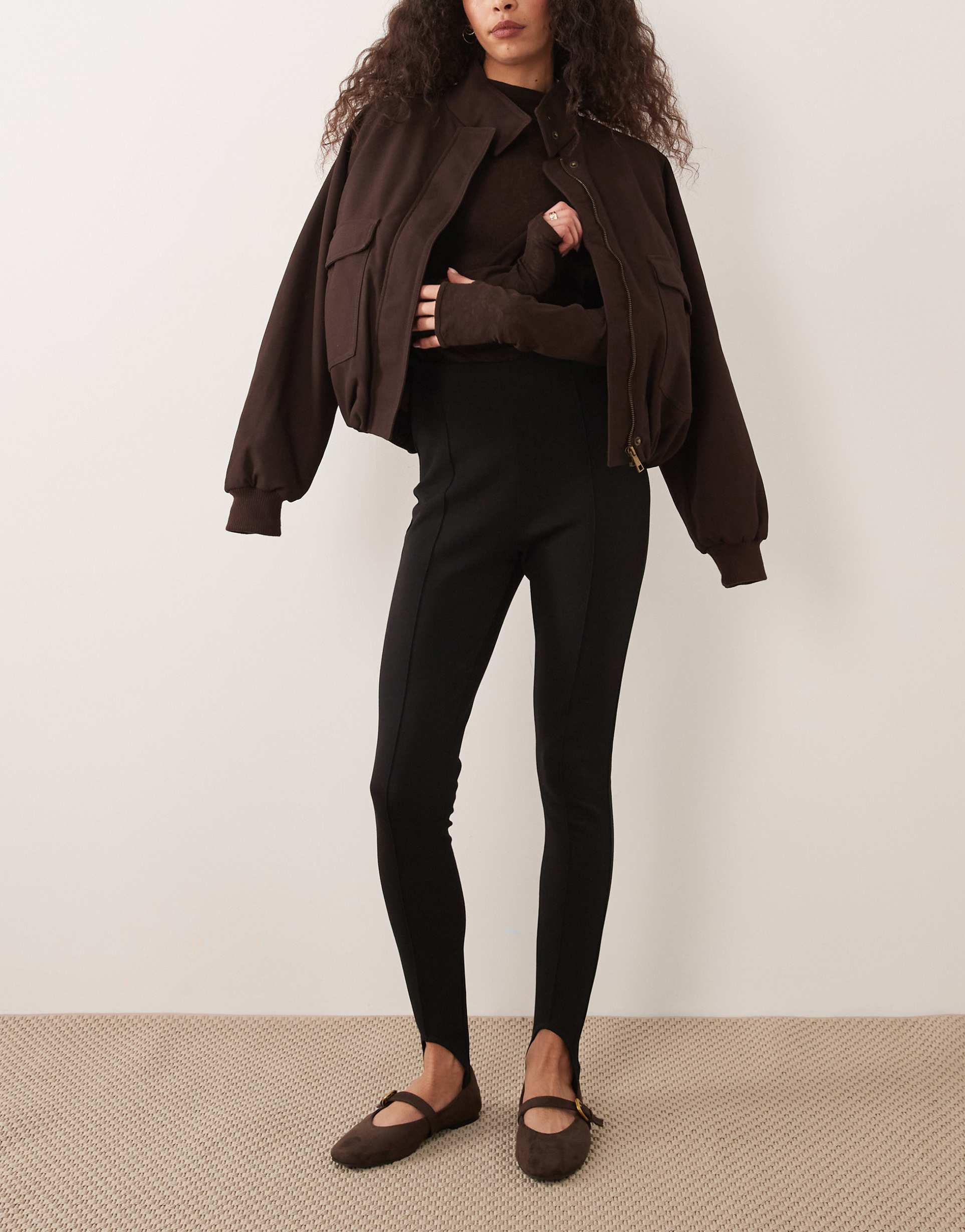 asos design pintuck stirrup leggings in black