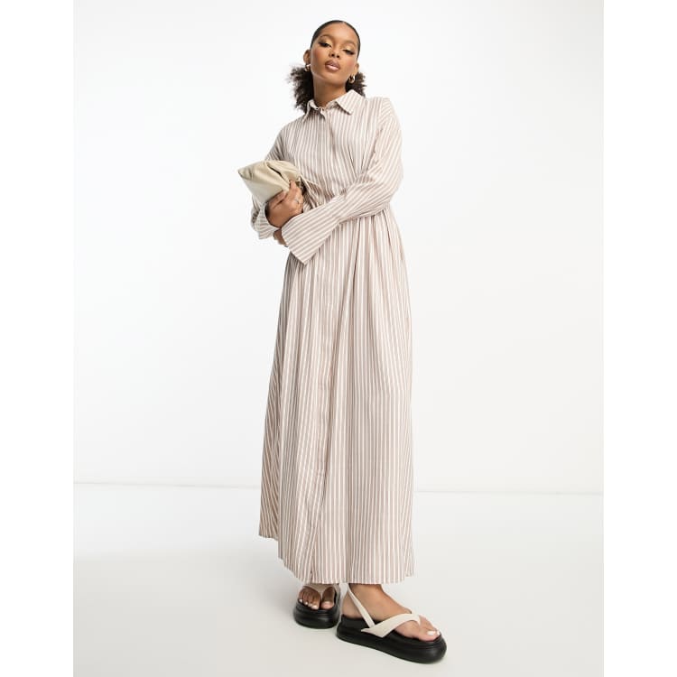 ASOS DESIGN pintuck waist maxi shirt dress in brown stripe | ASOS