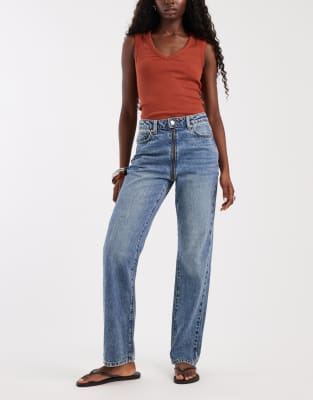 Asos Design Pipe Jeans With Zip Detail In Blue