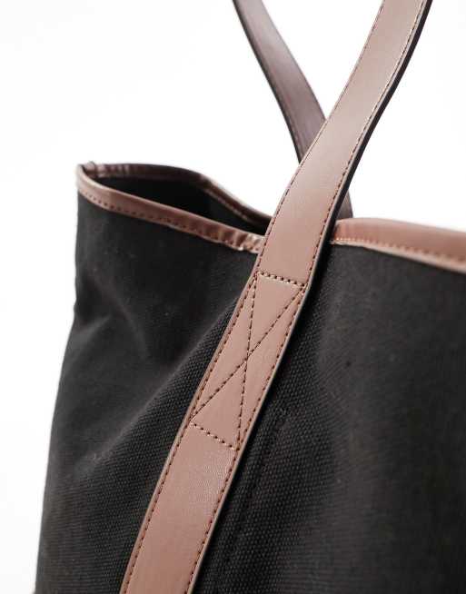 ASOS DESIGN piped edge canvas tote bag in black, 3 of 4