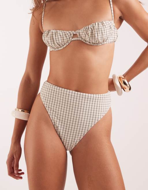 ASOS DESIGN – Piper Azores – Rutig bikiniunderdel med hög midja och hög benskärning, 3 av 4