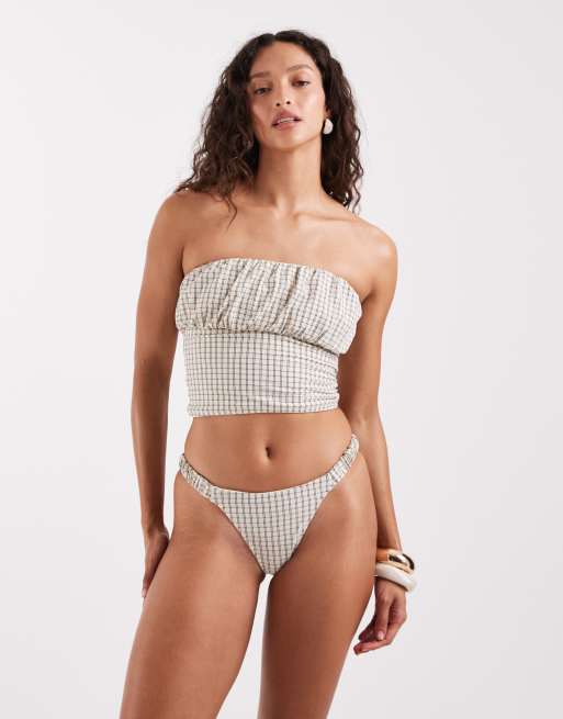 ASOS DESIGN - Piper - Bikinitrusser med høj benskæring og ternet print i papertouch-stil, 2 af 4
