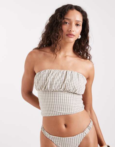 ASOS DESIGN - Piper - Geruite paper-touch tankini met gerimpelde voorkant - view 1