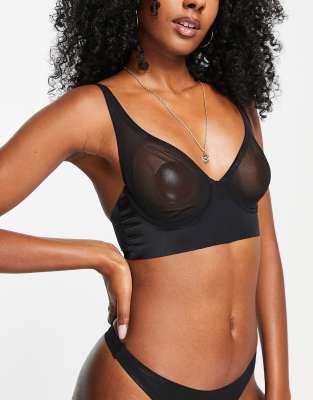 ASOS DESIGN Piper minimal mesh longline underwired bra in black