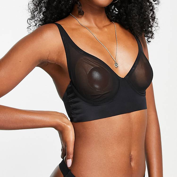 ASOS DESIGN Piper minimal mesh longline underwired bra in black