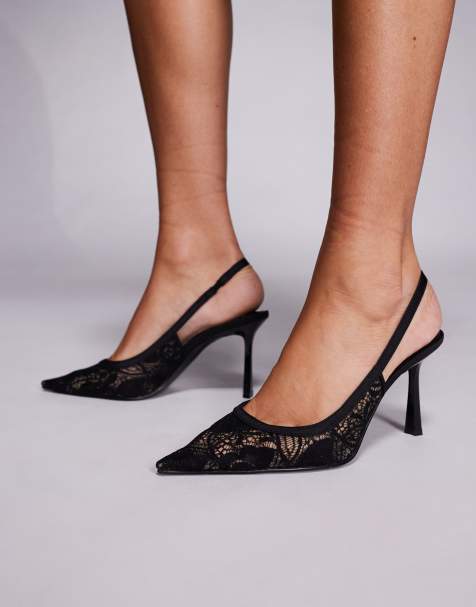 ASOS DESIGN Piper slingback high heel shoes in black lace - view 1