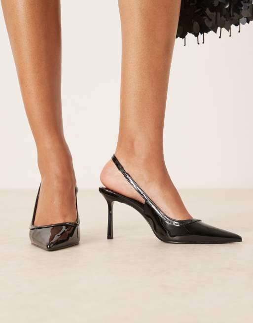 ASOS DESIGN Piper slingback high heel shoes in black patent