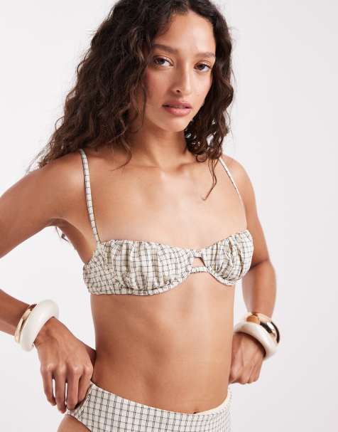 ASOS DESIGN - Piper - Top bikini a balconcino con ferretto e stampa a quadri effetto carta - view 1