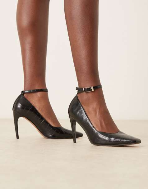 ASOS DESIGN – Pippa – Czarne czółenka na wysokim obcasie, we wzór skóry krokodyla - view 1