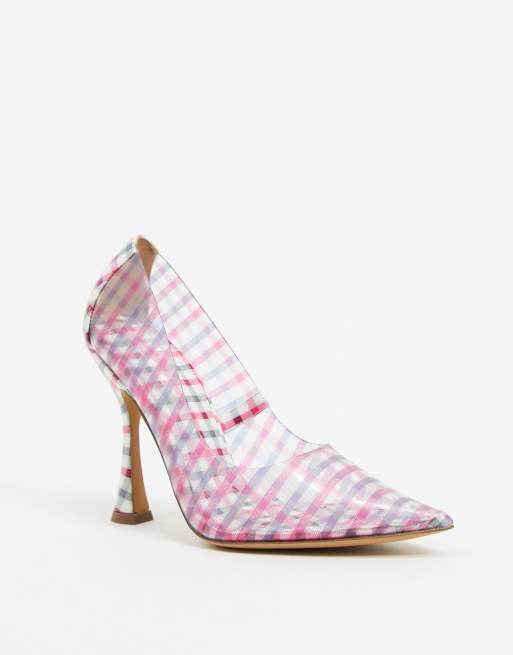 ASOS DESIGN Pippa Escarpins pointus carreaux cossais Rose et transparent