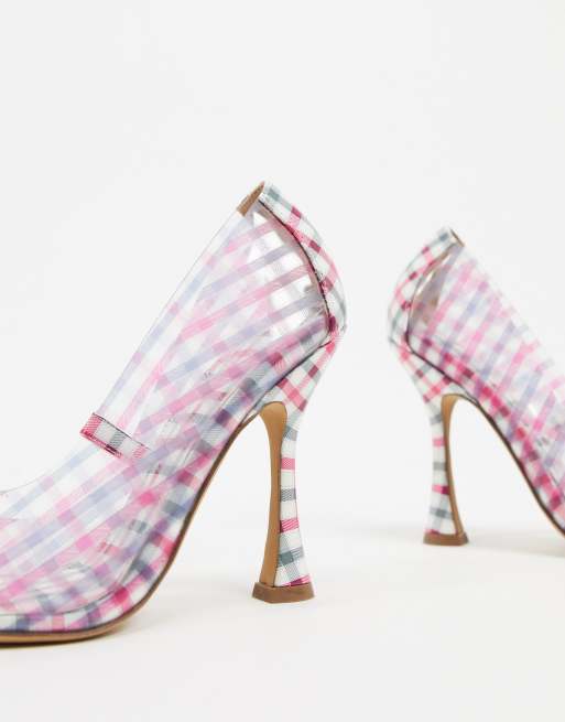 ASOS DESIGN Pippa Escarpins pointus carreaux cossais Rose et transparent