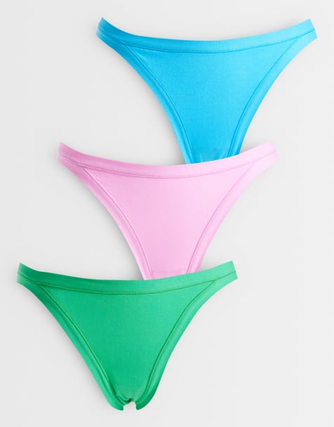 ASOS DESIGN - Pippa - Lot de 3 culottes brésiliennes tanga style années 90 - Rose, bleu et vert - view 1