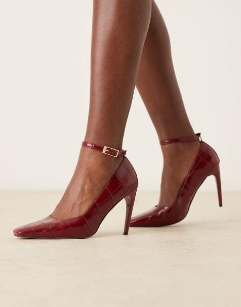 ASOS DESIGN - Pippa - Pumps met hoge hak in bordeauxrood met krokodillenmotief - view 1