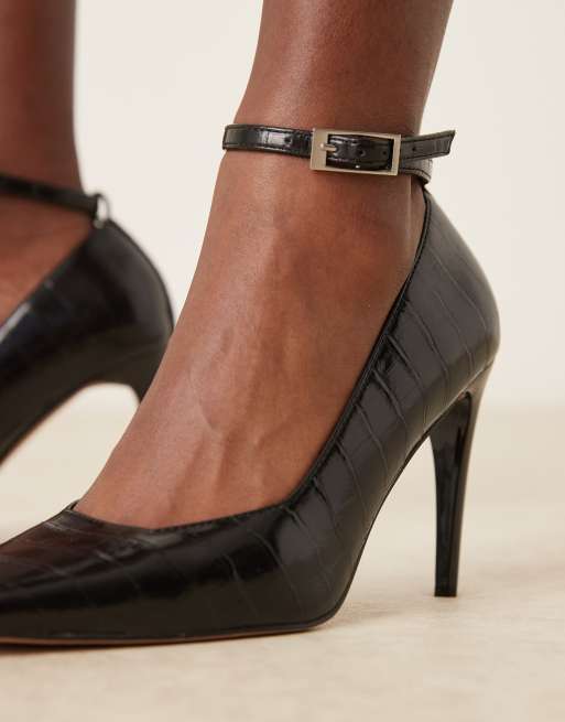 ASOS DESIGN - Pippa - Sorte pumps med høje hæle og krokodillelook, 3 af 4