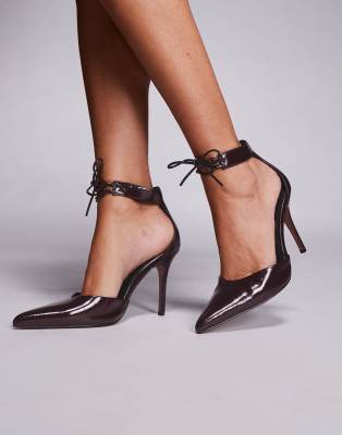 ASOS DESIGN - Pippi - Hohe Pumps in Burgunderrot mit Schnürdetail-Lila