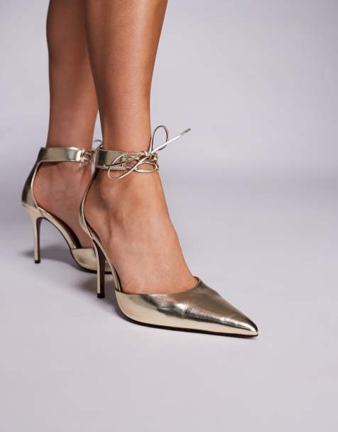 ASOS DESIGN - Pippi - Scarpe décolleté con tacco alto dorate con lacci - view 1