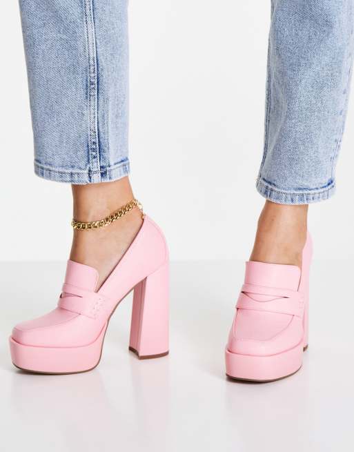 ASOS DESIGN Pippin Loafer in Rosa mit Plateausohle und Absatz ASOS