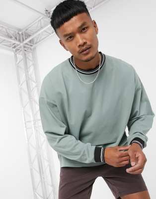 Asos Design Pique Oversized Long Sleeve T-shirt With Contrast Tipping In  Pastel Green | ModeSens