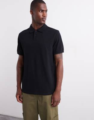 Asos Design Pique Polo In Black