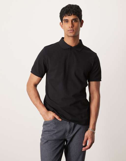 ASOS DESIGN pique polo in black