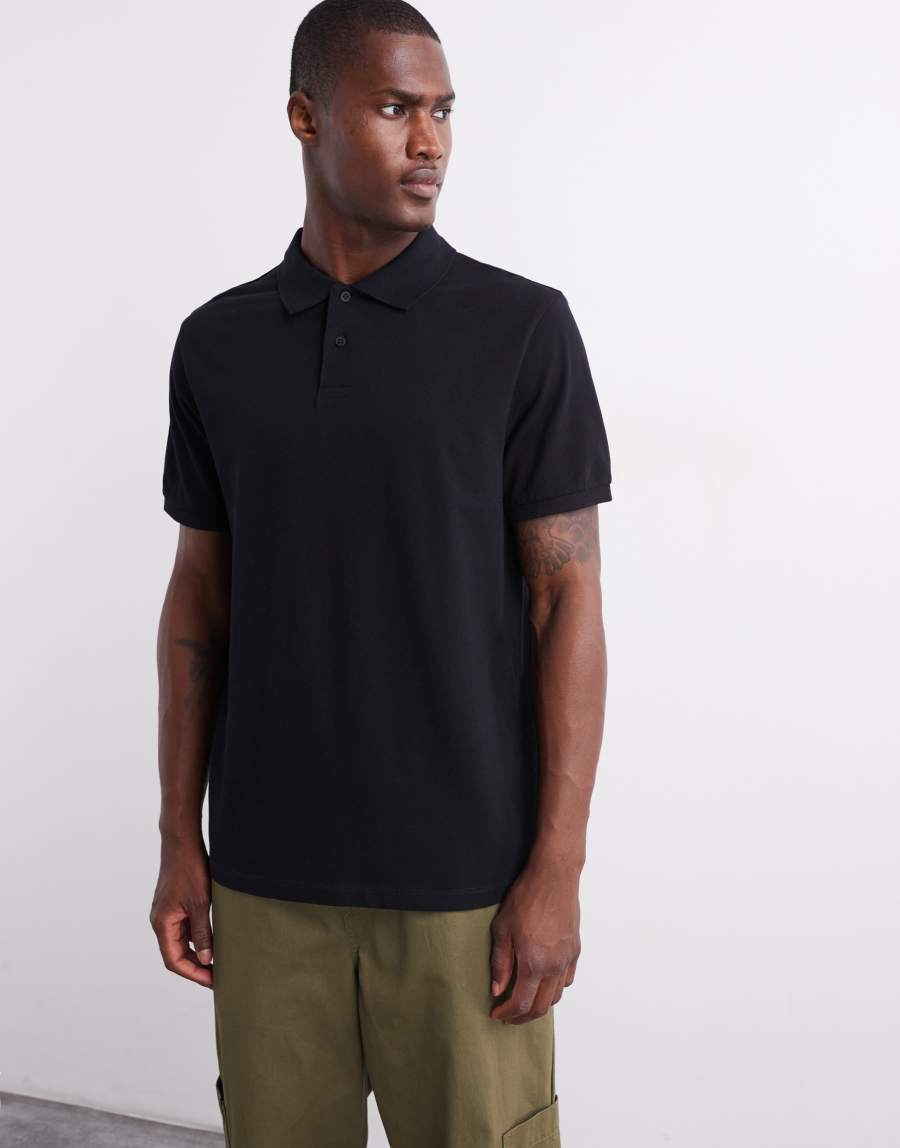 ASOS DESIGN pique polo in black