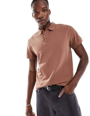 pique polo in brown