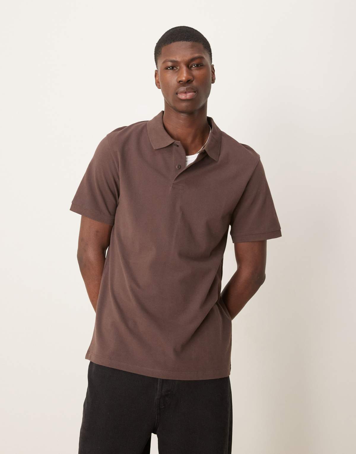 ASOS DESIGN pique polo in brown