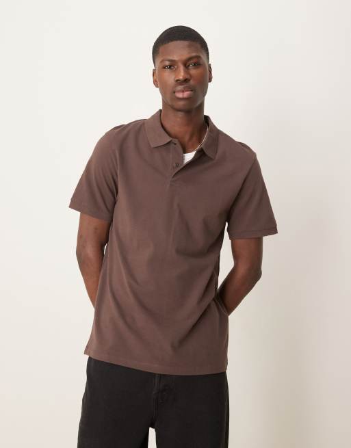 ASOS DESIGN pique polo in brown