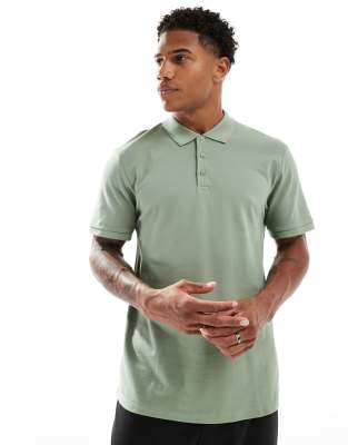 Asos Design Pique Polo In Mid Green