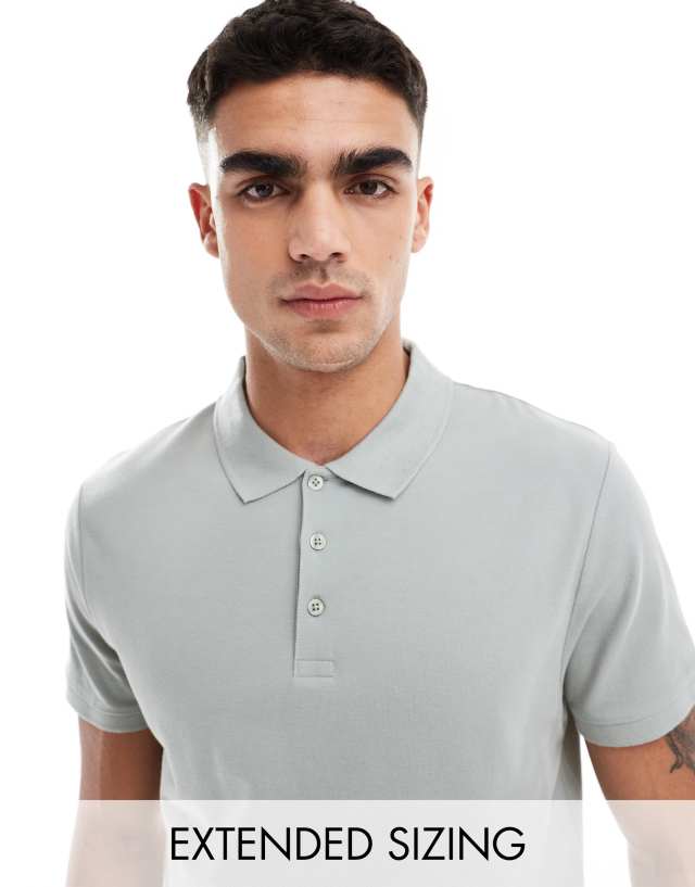 ASOS DESIGN - pique polo in washed green