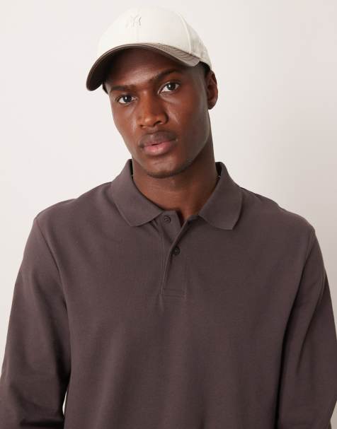 ASOS DESIGN - Piqué polo met lange mouwen in bruin - view 1