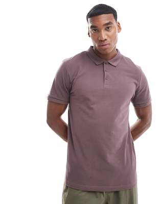 Asos Design Pique Polo Shirt In Brown