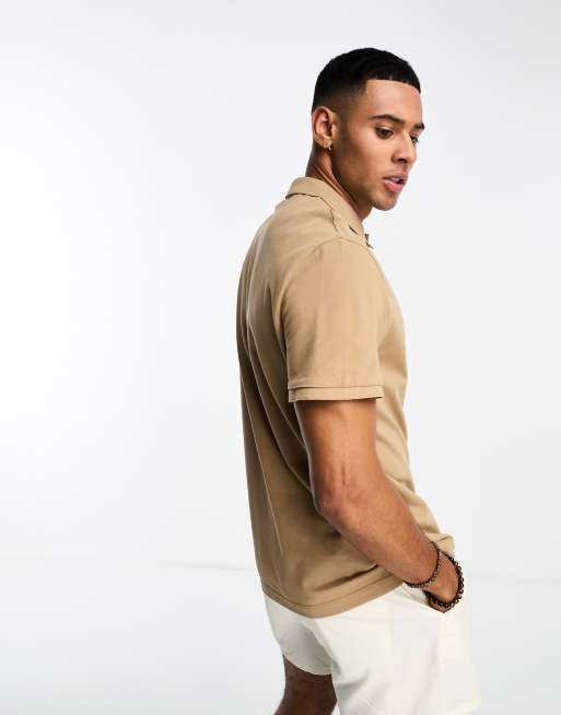 ASOS DESIGN pique polo shirt in tan