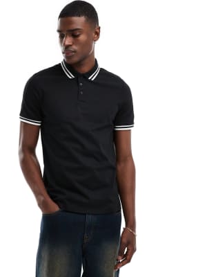 pique polo shirt with tipping in black