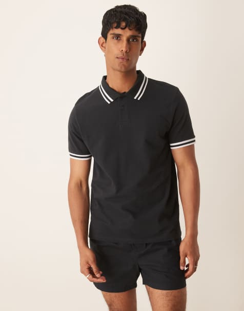 ASOS DESIGN pique Polo with white tipping in black - view 1