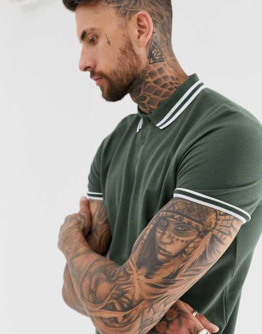ASOS DESIGN - Piqué poloshirt in kaki, 3 van 4