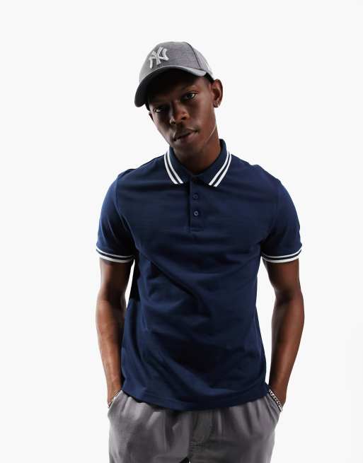 ASOS DESIGN - Piqué poloshirt met contrasterende biezen in marineblauw