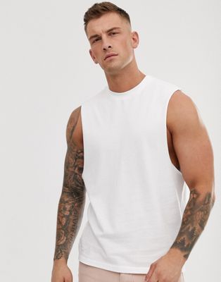 ASOS DESIGN - Piqué ruimvallend mouwloos T-shirt met verlaagde armsgaten in wit