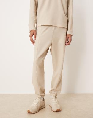 Asos Design Pique Tapered Sweatpants Set With Pin Tuck In Neutral